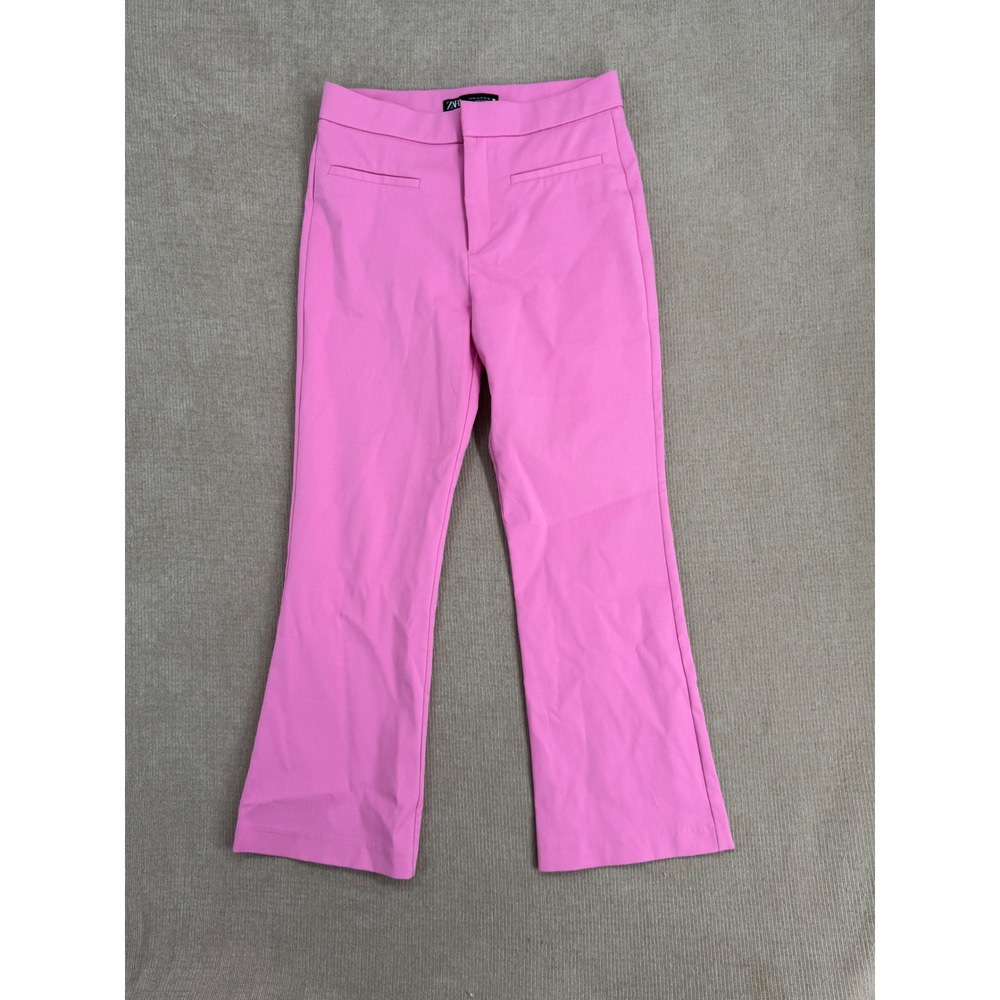 Zara Womens Pink High Waisted Flared Cropped Trousers Pants Size Medium